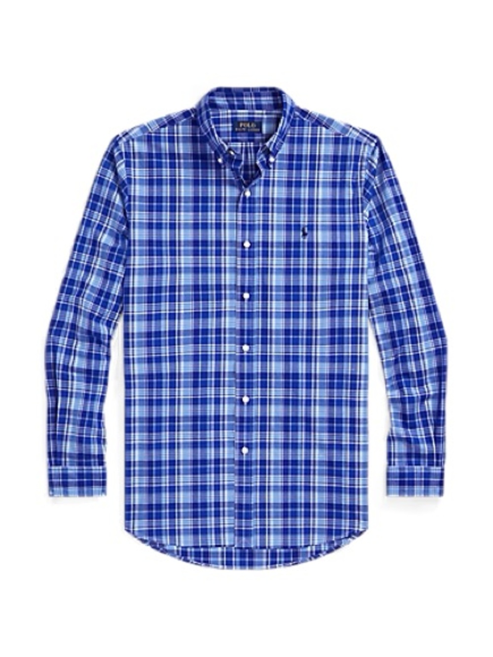 Polo Ralph Lauren mens L Large 16.5 classic fit blue plaid cotton blend shirt